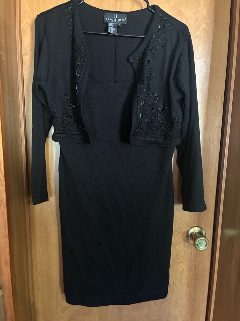 Carole Little Black Beaded Dress with Bolero Jacket Medium